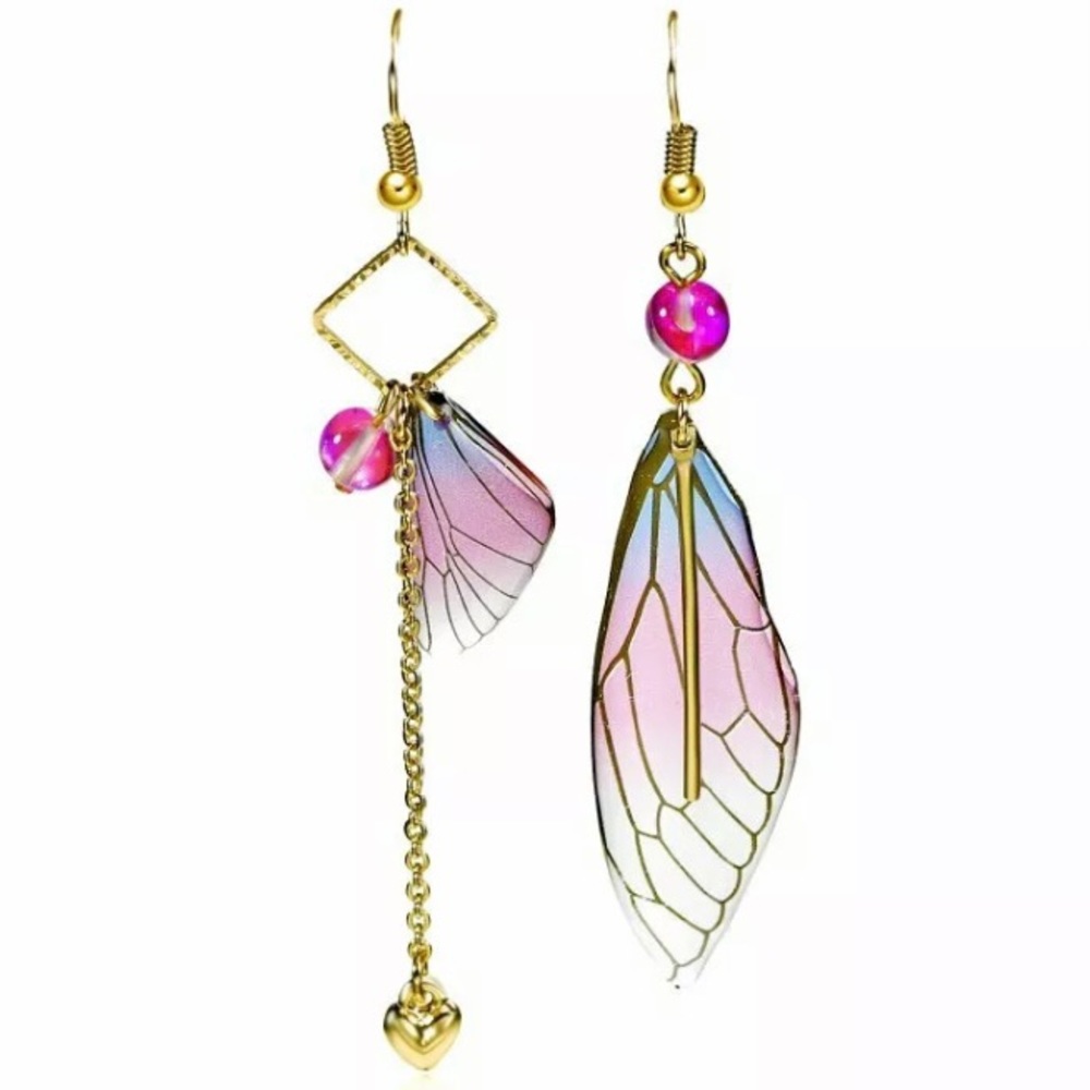 UNIQUE ACRYLIC WING W/GOLD TONE FISHHOOK EARRINGS
